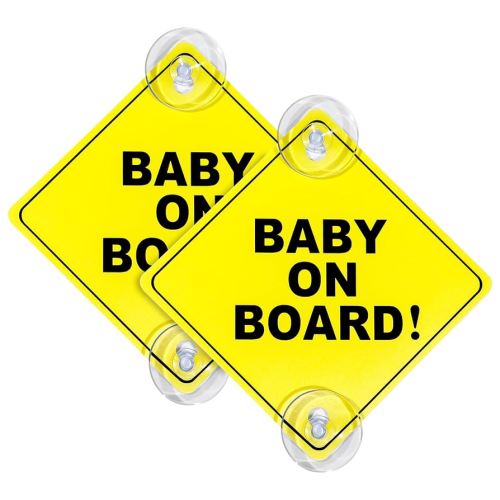2 Pcs Baby On Board Sign for Car with Suction Cups,About 5"x5" Essential Safety Signs for Cars - Bright Yellow,Durable and Strong Suction Without Residue