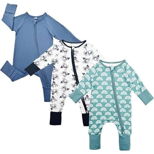 Bow Dream Bamboo Rayon Baby Pajamas, Zip Rompers for Boys and Girls, 0-18M