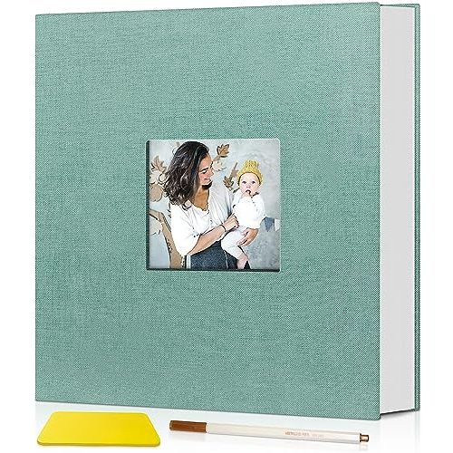Popotop Photo Album Self Adhesive with Picture Display Window,40 Pages DIY Scrapbook Album for 4x6 8x10 Picture,Linen Cover Memory Book for Baby Wedding, with Scraper and Metallic Pen