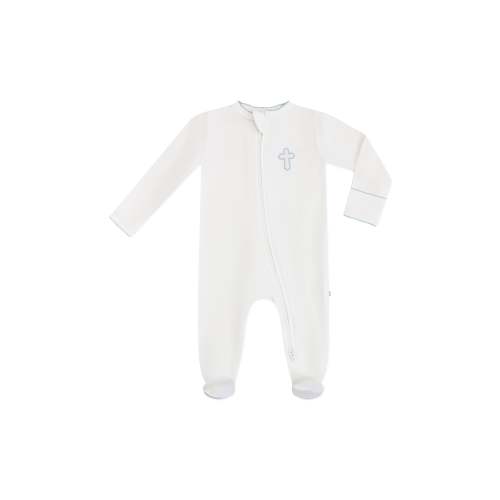 Pip Embroidered Zip Romper -Blue Cross: 0-3 mo
