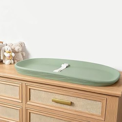 Baby Changing Pad Waterproof in EVA Foam, Baby Changing Mat Wipeable Baby Changing Table Pad, Adjustable Safety Belt & Non-Slip Base, for Diaper Changes & Massage, Fits Dresser/Changing Table - Sage