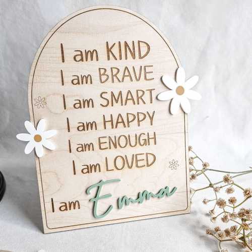 Kids Room Positivity Sign Positive Affirmation Wooden Sign Daily Affirmation Reminder for Girl Room Daisy Decor Positive Self Esteem Toddler