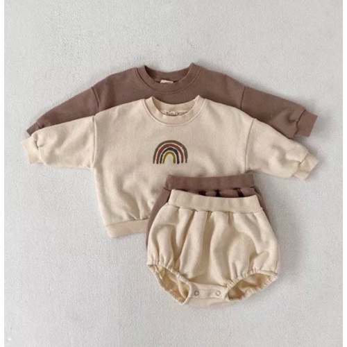 Unisex Neutral Rainbow Sweatshirt & shorts set,  Baby Slouchy Sweater, Baby Clothes Set, Rainbow Sweater, Rainbow Boho Baby Set, baby cloth