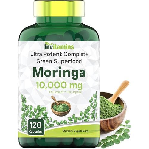 tnvitamins Moringa Capsules 10,000 mg - 120 Capsules | High Potency Moringa Leaf Extract Superfood Supplement for Energy, Vitality & Antioxidant Support