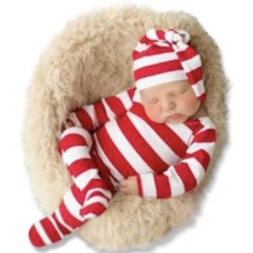 ForBaysy Newborn Baby Christmas Photo Props Outfit Infant Boys Girl Photoshoot Costume Red jumpsuit With Xmas Hat