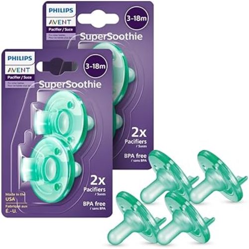 Philips Avent Soothie 3-18 Month Orthodontic Baby Pacifiers, 100% Silicone Pacifiers, One Piece, BPA-Free, Green, 4 Pack, Model SCF192/45