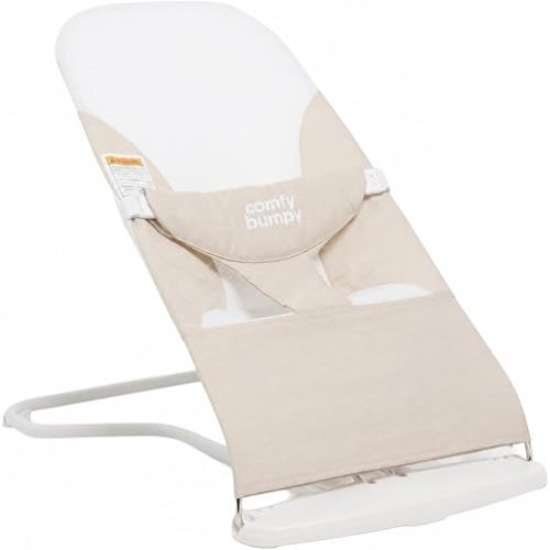ComfyBumpy Baby Bouncer Seat, 100% Organic Cotton Fabric & Breathable Mesh, 3-Position Foldable Portable Infant Bouncer with Carry Case (8-20lbs Babies) Oatmeal