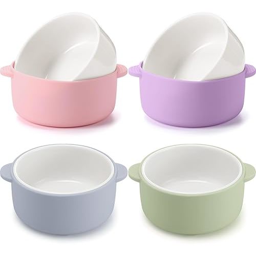 Domensi 4 Sets Kids Porcelain Bowls with Removable Silicone Sleeve 2-in-1 Porcelain Toddler Bowls Microwave Dishwasher Safe Cereal Snack Soup Dishes for Baby Children Feeding Supplies (Macaron Colors)