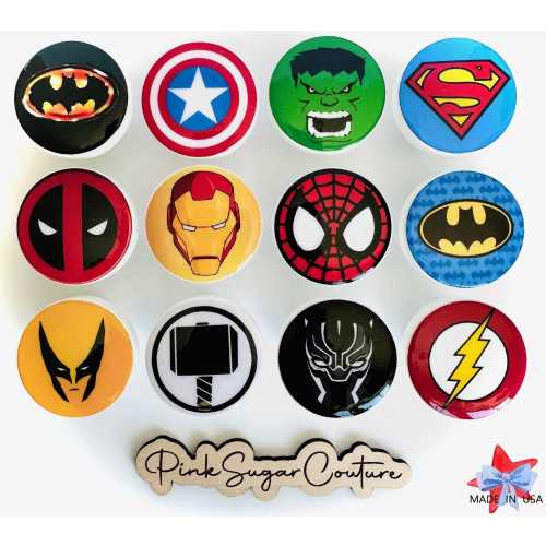 SUPERHERO Knobs Drawer Pulls Handles Bedding Kids Room Decor ~  BESTSELLER Excellent quality & price! Made in U S A    Hardware included!