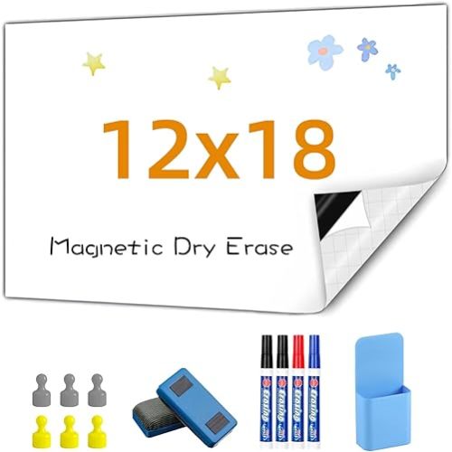Magnetic Whiteboard Contact Paper, 12" x 18" Stick on Magnetic Dry Erase White Board Sticker on Wall, Easy to Write for Kids Drawing, School, Office, Kitchen Fridge