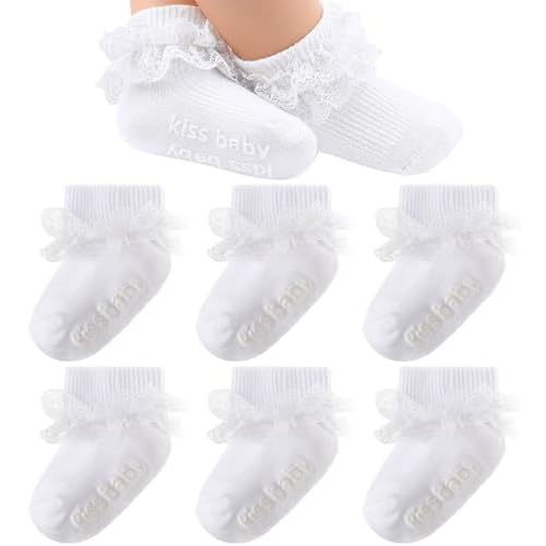 DRESHOW BQUBO Baby Girls Toddler Anti Slip Socks - Cute Frilly Ruffle Grip Ankle Socks for Infant Toddler