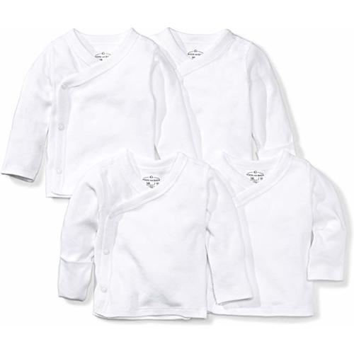 Moon and Back Baby Set of 4 Organic Long-Sleeve Side-Snap Shirts - White Cloud