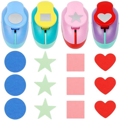 Scrapbook Paper Punchers, Multiple Shape Punches for Paper Crafts, Card Making, Scrapbooking, 4 Shapes Including Circle, Star, Heart, Square Punch