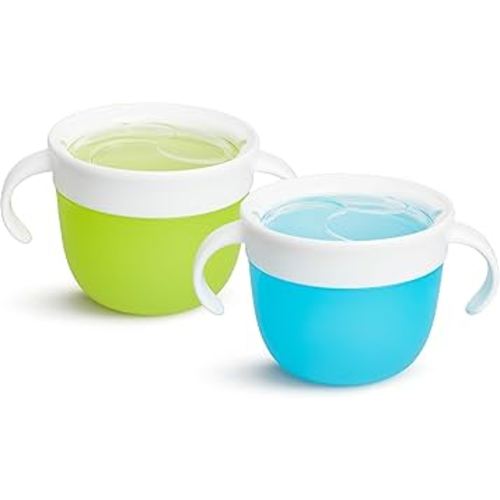 Munchkin Snack Catcher Toddler Snack Cups, No Spil, 2 Pack Containers, Blue/Green