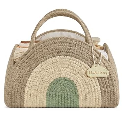Blissful Diary Baby Nursery Caddy, Natural Rainbow color (green, cream, beige)