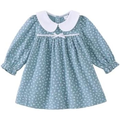 Kucnuzki Baby Toddler Girls Clothes Long Sleeve Fall Winter Peter Pan Collar Floral Dress