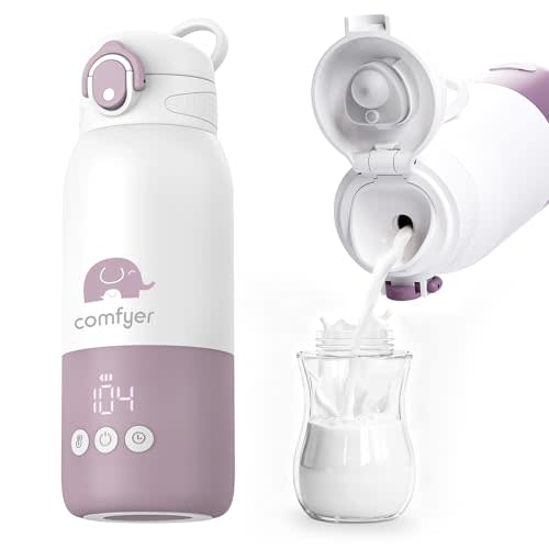 Portable Baby Bottle Warmer for Travel, Portable Milk Warmer with Fast Heating & Long Battery Life, Instant Breast Milk, Formula/Water Bottle with 12 Ounces Big Capacity, Baby Flask for Vehicle