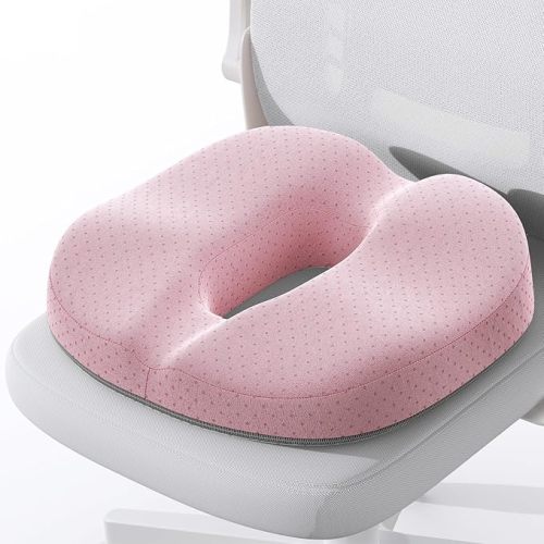 Benazcap Donut Pillow Seat Cushion - Ergonomic Memory Foam for Tailbone & Sciatica Pain Relief, Ideal for Hemorrhoids, Pregnancy, and Postpartum Comfort - Pink
