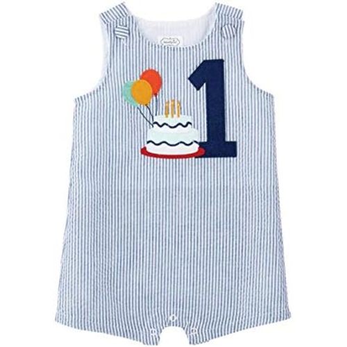 Mud Pie Baby Boys' Birthday Boy Seersucker Shortall