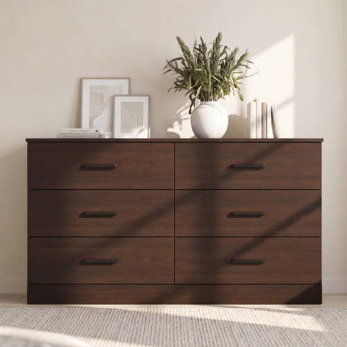 Homall 6 Drawer Brown Double Dresser, Wood Chest of Drawers with Metal Handles for Clothes Storage, Storage Cabinet for Living Room, Closet and Bedroom, Brown