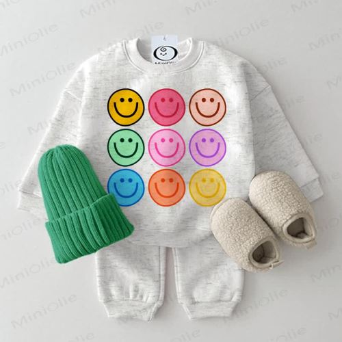 Baby Colorful Smiley Face 2-piece Light Grey Set