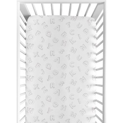 Sweet Jojo Designs Gender Neutral Unisex Baby Fitted Crib Sheet ABC Letters White and Grey