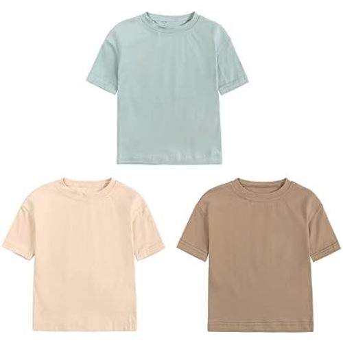 Baby Boys Girls Solid T-Shirts Crew Neck Short Sleeve Casual Tops Toddler Kids Summer Cotton Tees