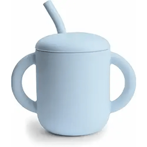 mushie 100% Silicone Training Cup & Straw for Toddlers | 6 Months+ (Powder Blue)