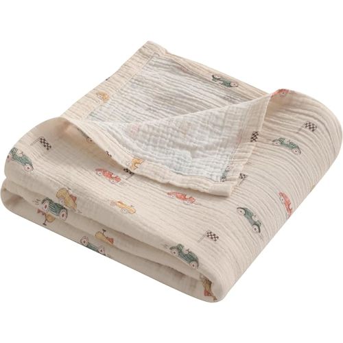 NTBAY Muslin Baby Swaddle Blanket, 2-Layer, 42x60 Lightweight Receiving Blanket for Newborns and Infants, Crib Stroller Nursery Use, Retro Race Car