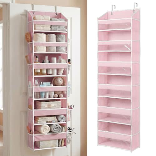 HOMELUX THEORY UPGRADED 6 Tiers Over The Door Organizer Hanging - 100D EXTRA THICK & 50lbs HUGE CAPACITY, 12 Side Mesh Pockets Over The Door Shoe Organizer, Hanging Closet Organizer (Baby Pink, 1pc)