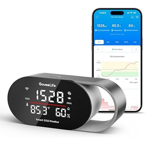 GoveeLife Smart Air Quality Monitor for Home, CO2 Detector for Health, Sleep Quality & Energy Efficiency, Thermometer Hygrometer with Real-Time Display & Alarm, for Office, Bedroom, Kitchen