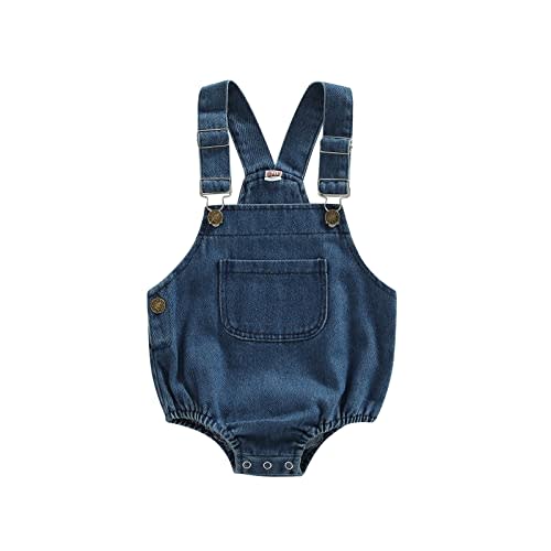 BULINGNA Infant Baby Boy Girl Denim Romper Sleeveless Straps Button Jeans Jumpsuit Unisex Baby Jeans Overalls Summer Clothes