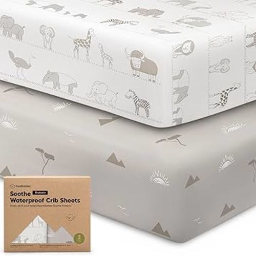 2-Pack Waterproof Crib Sheets for Girl, Boy - Organic Cotton 52X28 Fitted Crib Sheets Neutral, Crib Mattress Protector Sheets, Soft Toddler Bed Sheets,Washable Infant Fitted Baby Crib Sheets(Savannah)