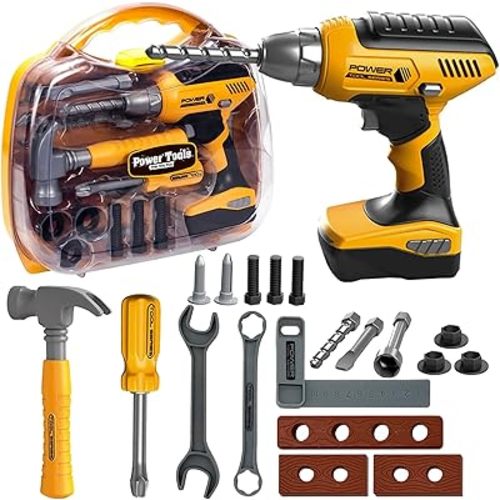 Pretend Play Kids Construction Kits, Kids Tool Set with Electronic Toy Drill & Tool Box, Toy Tools Christmas Birthday Gift for 3 4 5 6 7 8 Year Old Boys & Girls