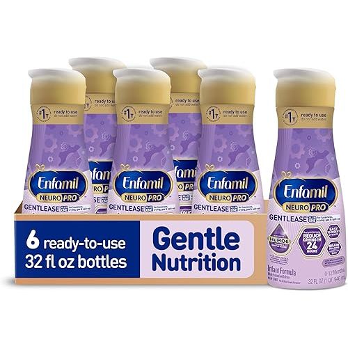 Enfamil NeuroPro Gentlease Baby Formula, Brain Building DHA, HuMO6 Immune Blend, Designed to Reduce Fussiness, Crying, Gas & Spit-up in 24 Hrs, Ready-to-Feed Infant Formula, Liquid, 32 Fl Oz (6 Count)