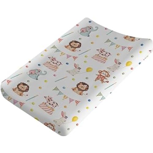 Watercolor Circus Animals Changing Pad Covers Baby Monkey Elephant Rabbit Pig Diaper Changing Table Cover Sheets for Boys Girls Soft Stretchy Fitted Changing Table Mats Cover 32''x16''