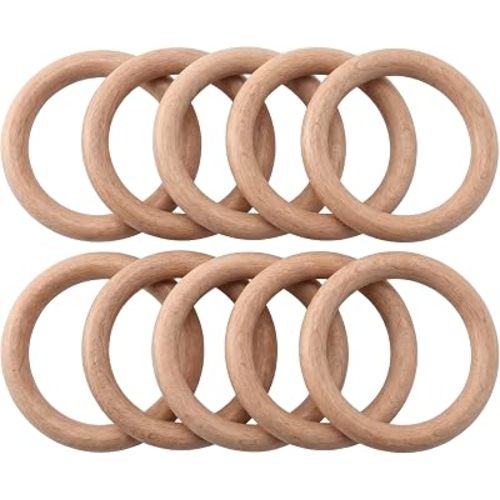 Wooden Teether, 10pcs Wooden Teething Rings, Natural Beech Wood Baby Teethers, 70mm Diameter, Natural Wood Color