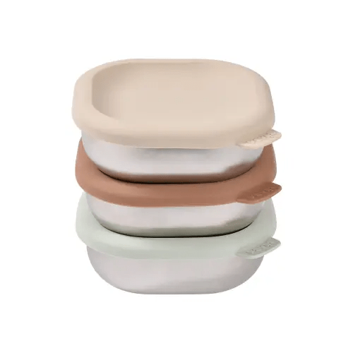 Set of 3 Microwave-Safe Stainless Steel Baby Bowls with Lids