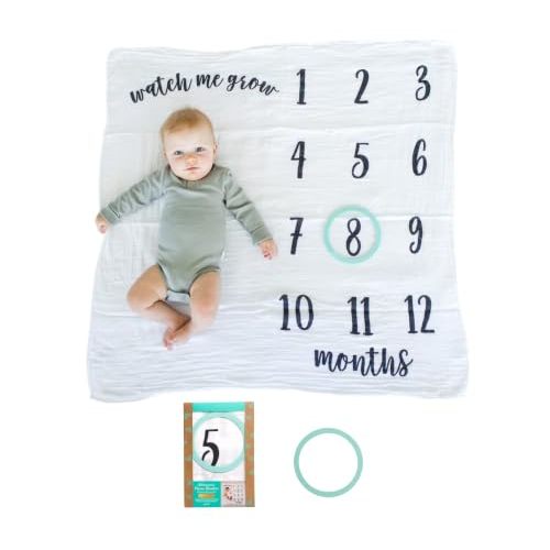 Kate & Milo Monthly Baby Milestone Blanket | 1-12 Month Baby Photo Prop, 100% Muslin Cotton Newborn Photography Blanket, Includes Felt Circle Marker