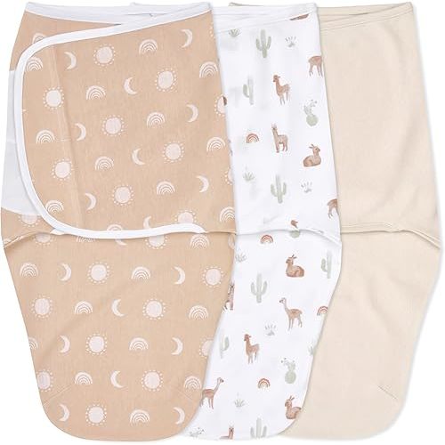 aden + anais Easy Swaddle Wrap, Newborn Wearable Swaddle Blanket, Adjustable Fasteners, 100% Cotton, 3 Pack, 0-3 Months, Desert Sun