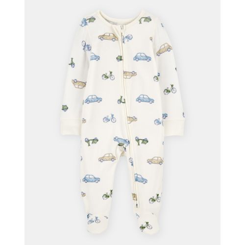 Baby Boy Car Print 2-Way Zip PurelySoft Sleep & Play Pajamas - Ivory