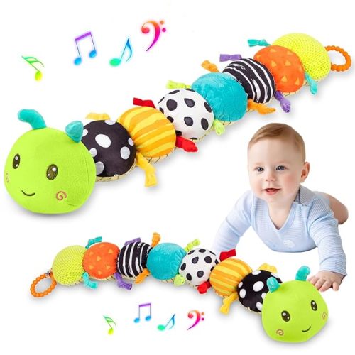 Baby Stuffed Animal Toys for 0-6 6-12 Months, Baby Musical Caterpillar Tummy Time Toys for Babies 3 6 9 12 18 Months, Newborn Infant Sensory Toys Gifts for 1 2 Year Old Boys Girls