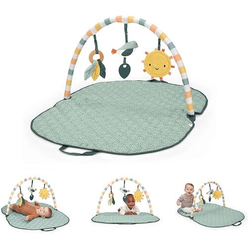 Ingenuity One Bar Baby Play Gym, Sunny Nest, Foldable 3-in-1 Activity Gym & Play Mat with Toy Bar, Sensory Toys, Tummy Time Play, Newborn+