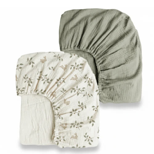 2-Pack Crib & Playard Muslin Sheets, Deep Pocket, 360° Elastic Fit - Babies Mall