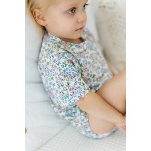 Pink and Blue Floral Bamboo T-Shirt Bubble I Poppy Kids Co