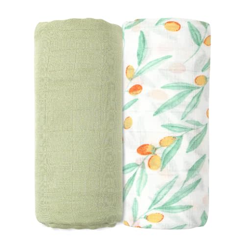Muslin Swaddle Blankets for Newborns,2 Pack Baby Boys Girls Receiving Blankets Large 43X47 Inches Muslin Burp Cloths,Breathable Soft Swaddle Wrap Baby Essentials(Fruit)