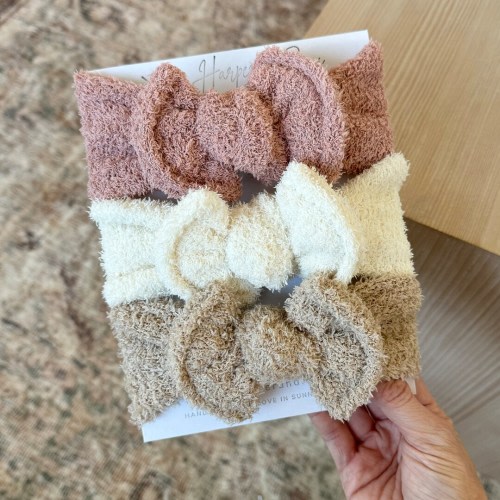 Teddy Bear Top Knot Bow Headband (Cream, Dusty Rose, Brown), Newborn / Baby