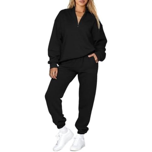 Aleumdr Women 2 Piece Outfits Sweatsuit Oversized Half Zip Pullover Long Sleeve Sweatshirt Jogger Pants Set with Pockets