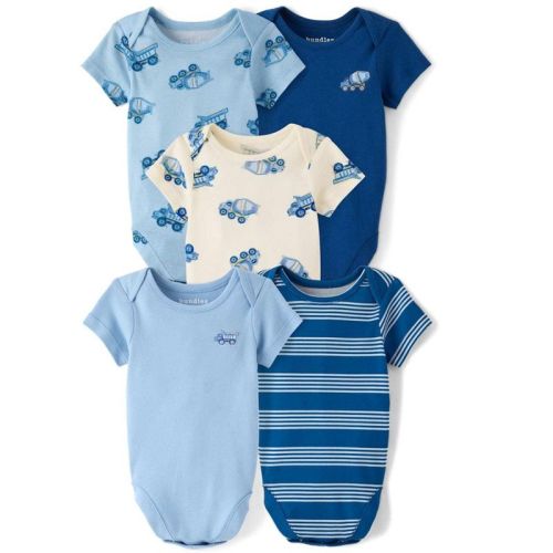The Children's Place Baby Boys Short Sleeve Construction Vehicle Bodysuit 5-Pack Cream 6-9 M