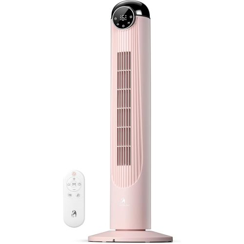 Antarctic Star T36 Tower Fan-36 Inch, Bladeless Oscillating Fan with Remote, 6 Speeds & 4 Modes, LED Display, 9H Timer, Quiet Floor Standing Fan for Bedroom Living Room Office, Pink
